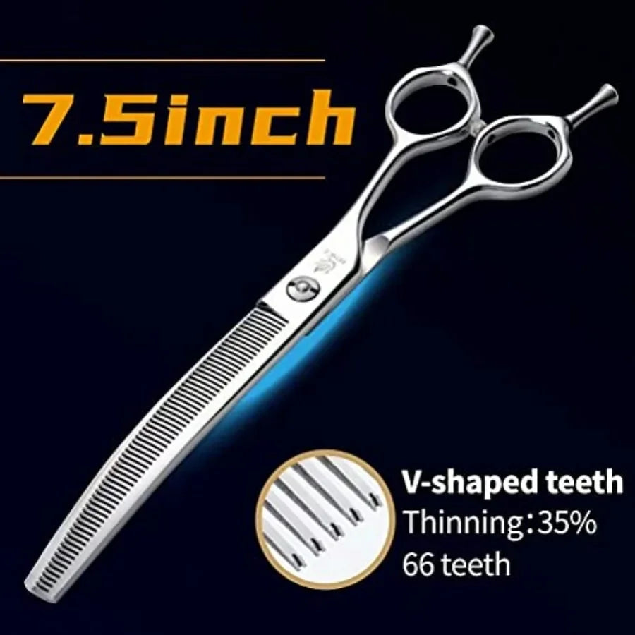 Dog Grooming Shears Curved Thinning Scissors for Dogs and Cats Face Body Trimming Shears 440C 7.5''