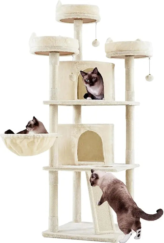 Cat Tree Cat Tower, Multilevel Cat Condo with Sisal Scratching Post as Indoor Cats Play House, Beige