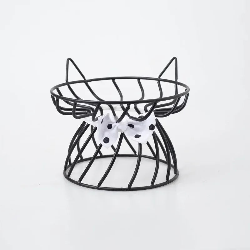 Cat Bowl Ceramic High-Foot Neck Guard Food Bowl Shallow Mouth Large Caliber Pet Food Bowl