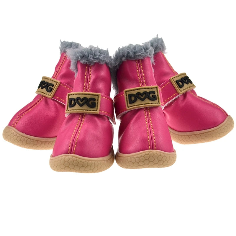 4pcs Winter Dog Shoes Waterproof Shoes For Small Medium Dogs Winter Snow Boots For Dogs Warm Chihuahua Teddy Puppy Shoes