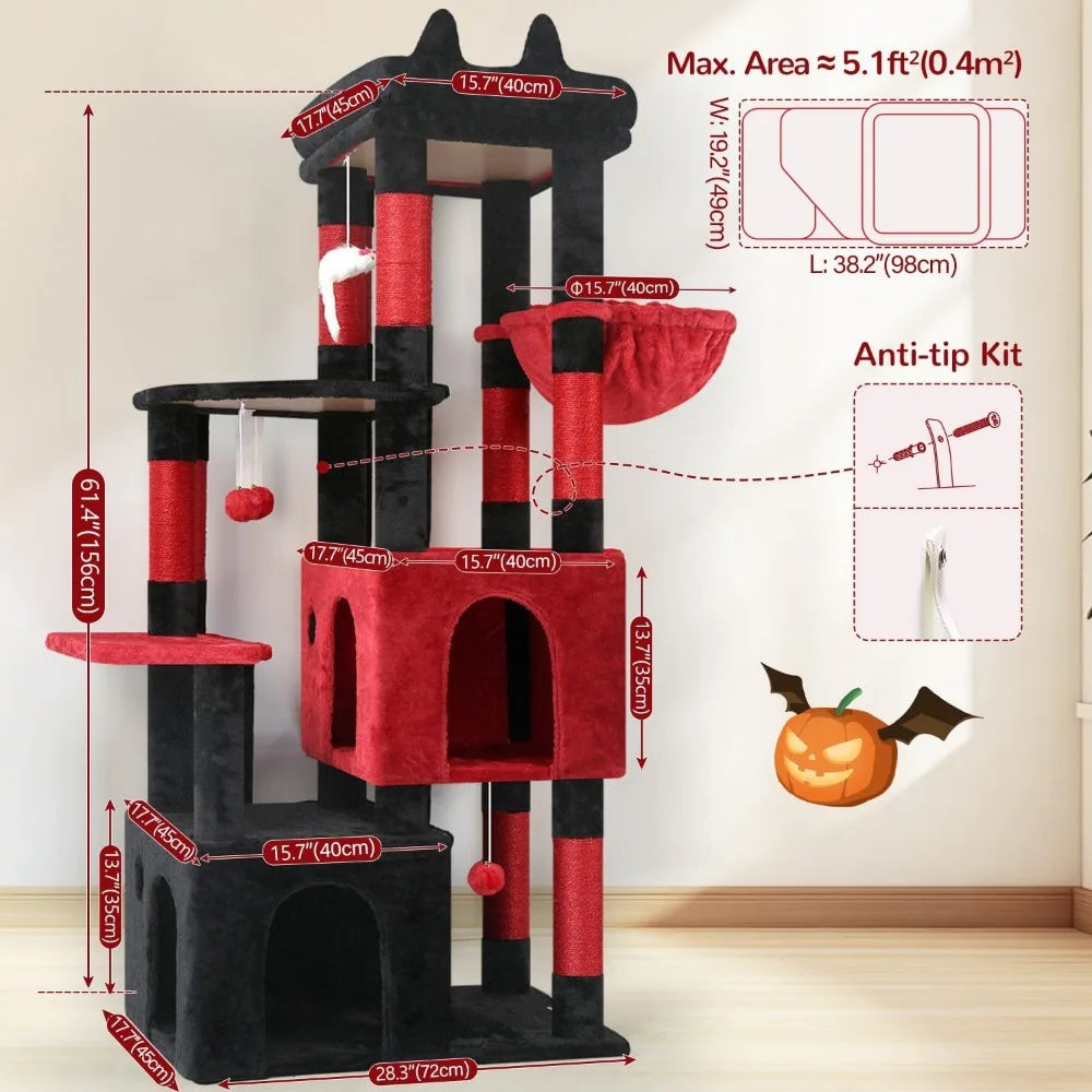 Gothic Cat Tower for Indoor Cats, Heavy Duty Goth Cat Trees for Large Cats Adult Big Cats Maine Coon Cat Tree with Scr