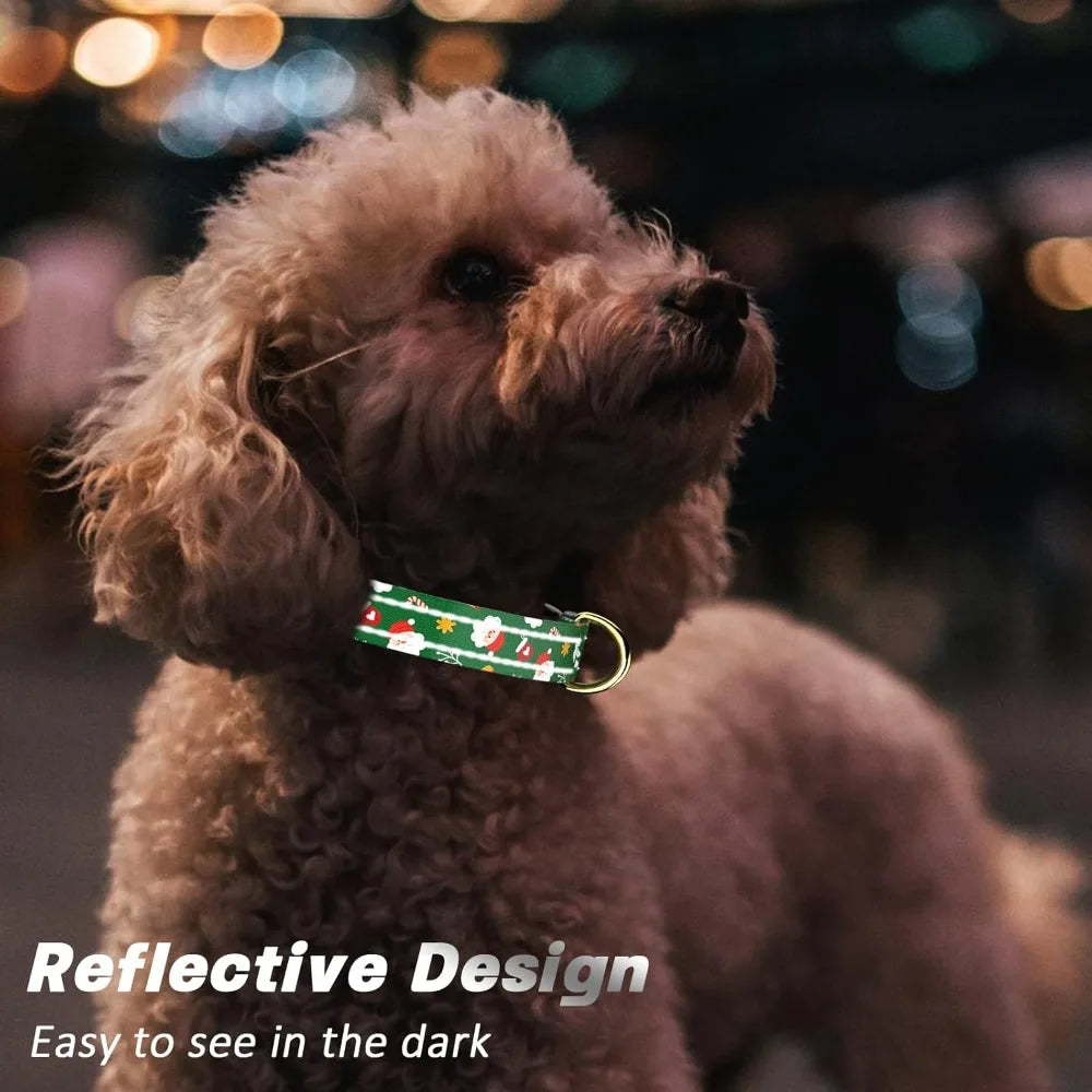 Reflective Dog Collar, Cute Christmas Style Dog Collar for Small Dogs, Soft Nylon Puppy Collar for Boy and Girl Female Dog, Adju