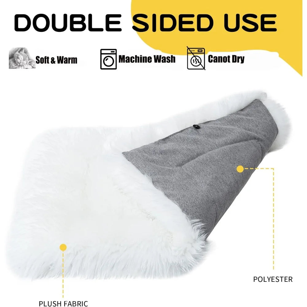 Fluffy Dog Cat Bed Mat 19.6x31.4 inch, Washable Soft Plush Faux Fur Warm Area Puppy Pads Blanket for Indoor Pet Sleep Cushion Wh
