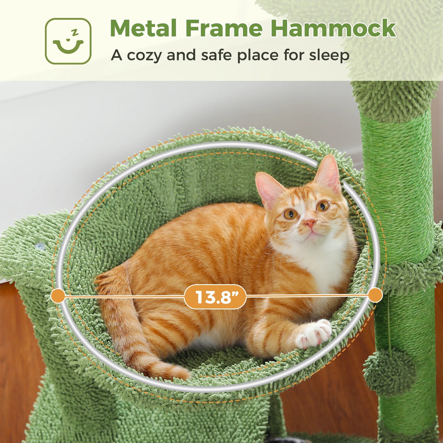 Cactus Cat Tree with Large Condo, Hammock, Dangling Ball, Small Cat Tower, Cat Scratching Post for Indoor, Cat Toys