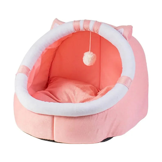 Warm Cave Nest Sleeping Bed for Indoor Cats and Small Puppies Cozy Pink Pet Bed with Soft Fleece Interior Ideal for Indoor Use