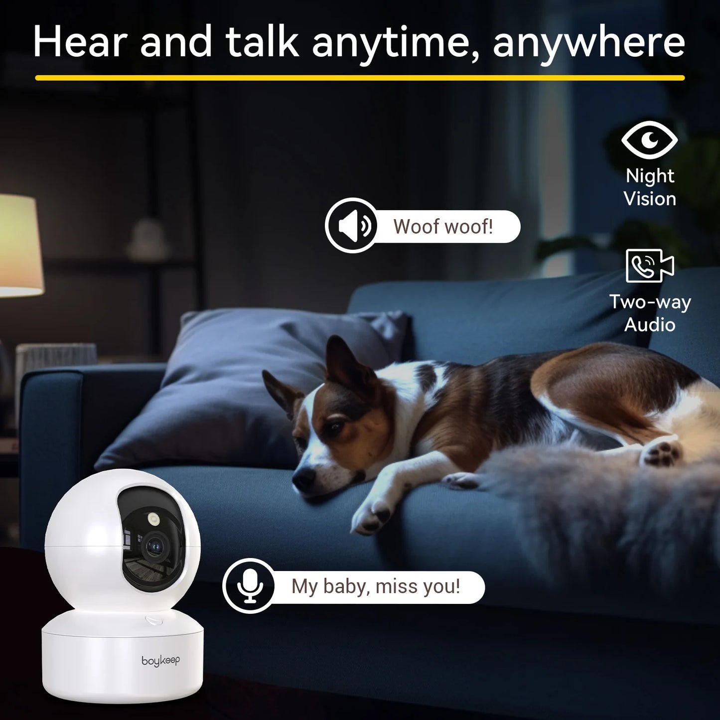 2PCS Upgrade Camera Pet & Baby Surveillance Motion Capture 5G/2.4GHz, View Remotely 360° Night Vision Pan & Tilt 2-Way A