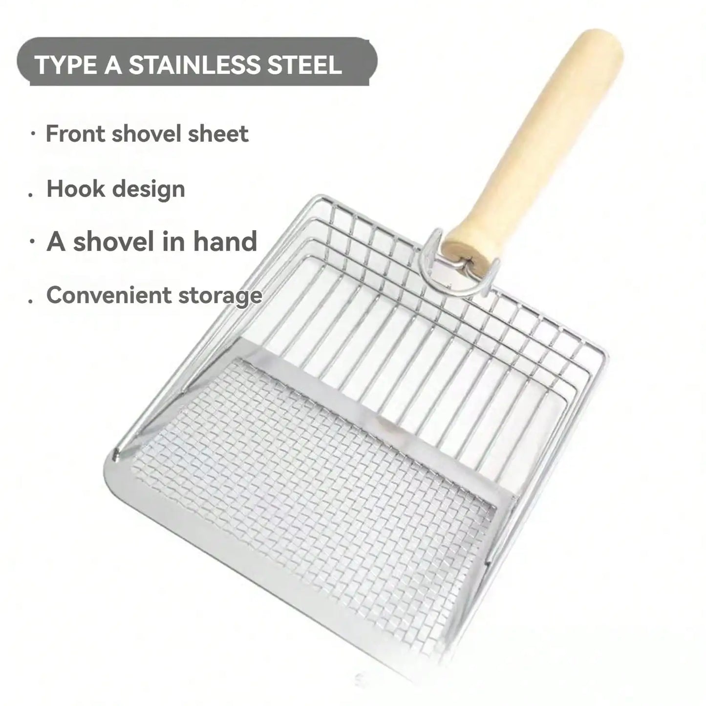 Cat Litter Scoop, Fast Sifting Cat Litter Scoop With Holder Stand, Stainless Steel Poop Scooper With Ergonomic Wood Handle