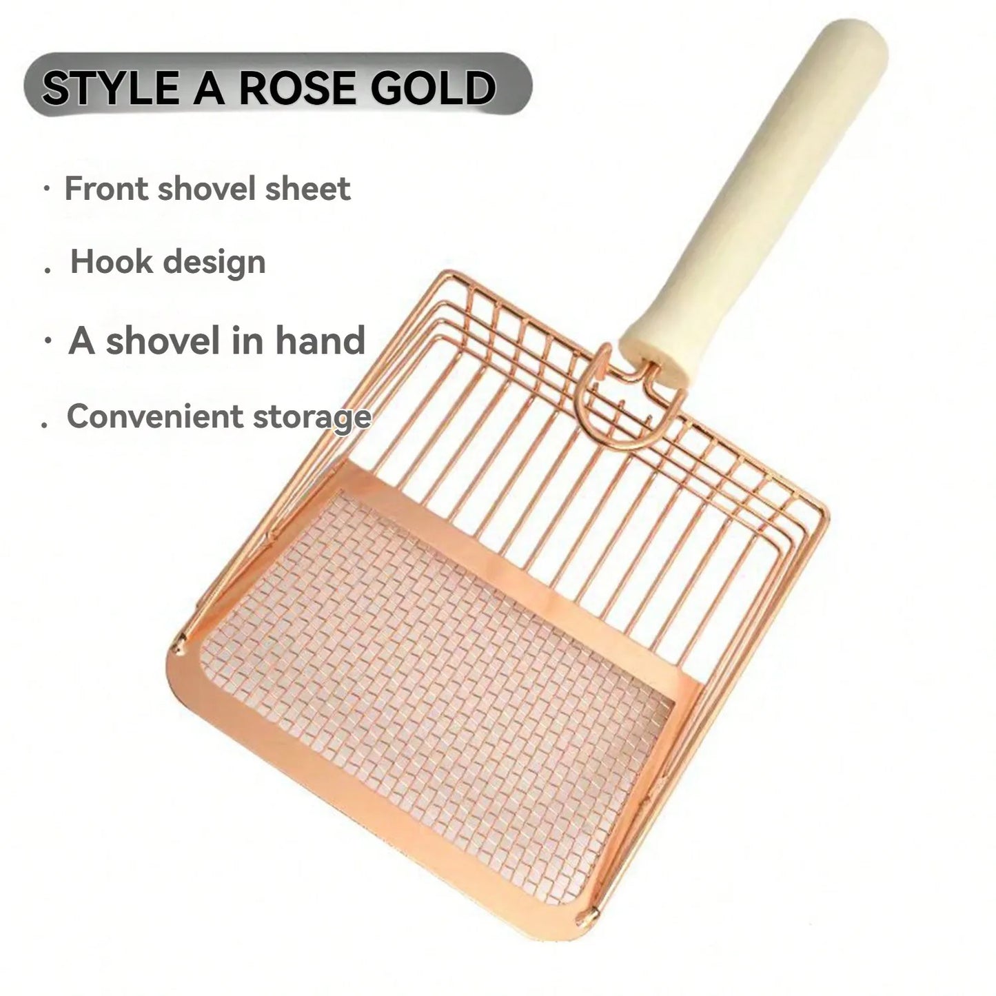 Cat Litter Scoop, Fast Sifting Cat Litter Scoop With Holder Stand, Stainless Steel Poop Scooper With Ergonomic Wood Handle