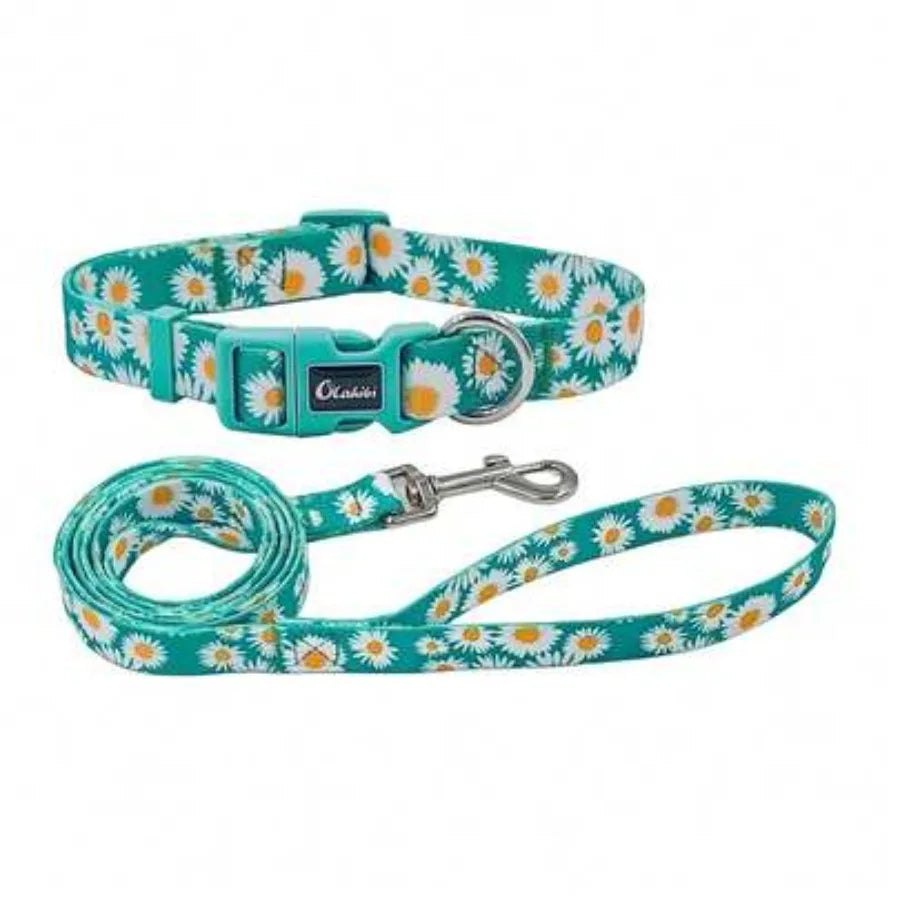 Collar And Leash Set, Cute Pink Daisy Pattern, Polyester Material, 5ft Leash, For Small Dogs. Small, Pink Daisy