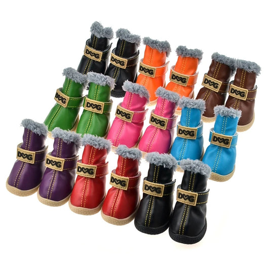 4pcs Winter Dog Shoes Waterproof Shoes For Small Medium Dogs Winter Snow Boots For Dogs Warm Chihuahua Teddy Puppy Shoes