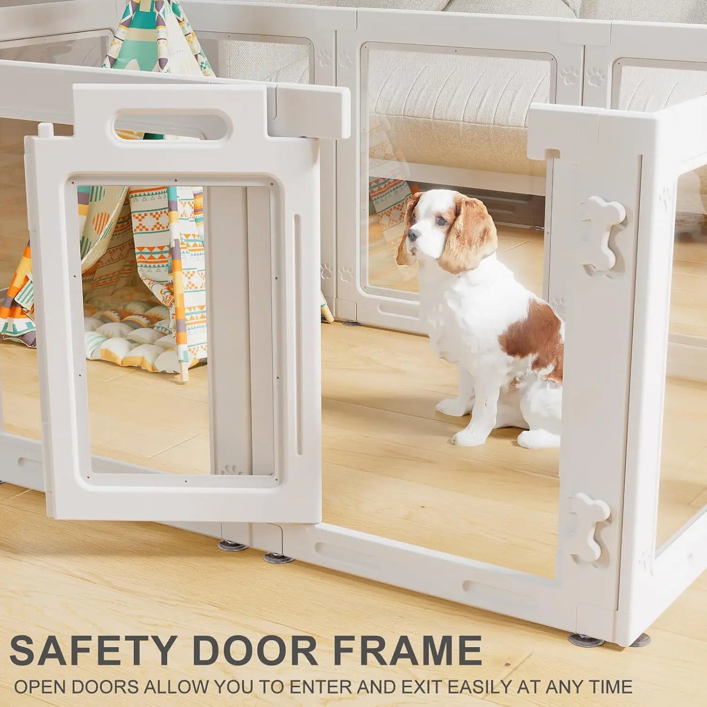 Clear Acrylic Pet Playpen with Door, Easy Assembly, 10-Panel Fence for Puppies and Small Dogs Indoor