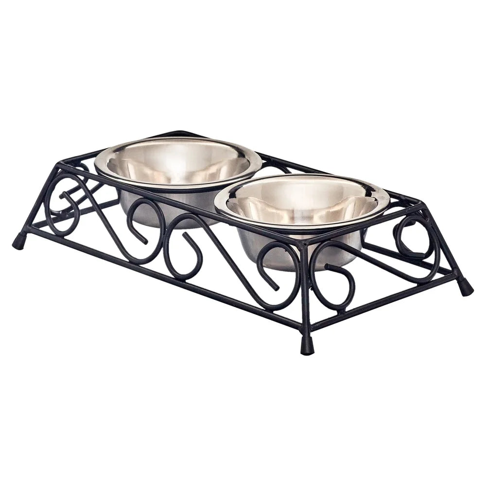 Stainless Steel Elevated Pet Food Bowl Set with Double Diner Removable Insert Rustproof Design Dogs Cats Heavy Duty