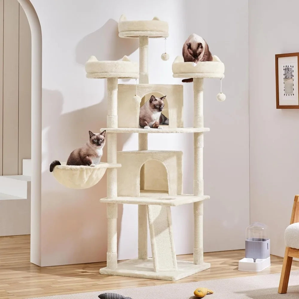 Cat Tree Cat Tower, Multilevel Cat Condo with Sisal Scratching Post as Indoor Cats Play House, Beige