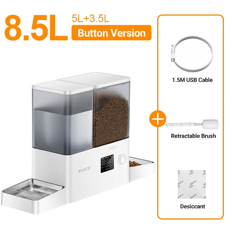 2In1 Automatic Pet Feeder Gravity Water Fountain 8.5L Button Version Auto Cat Kibble Dispenser with Water Refill Drinker