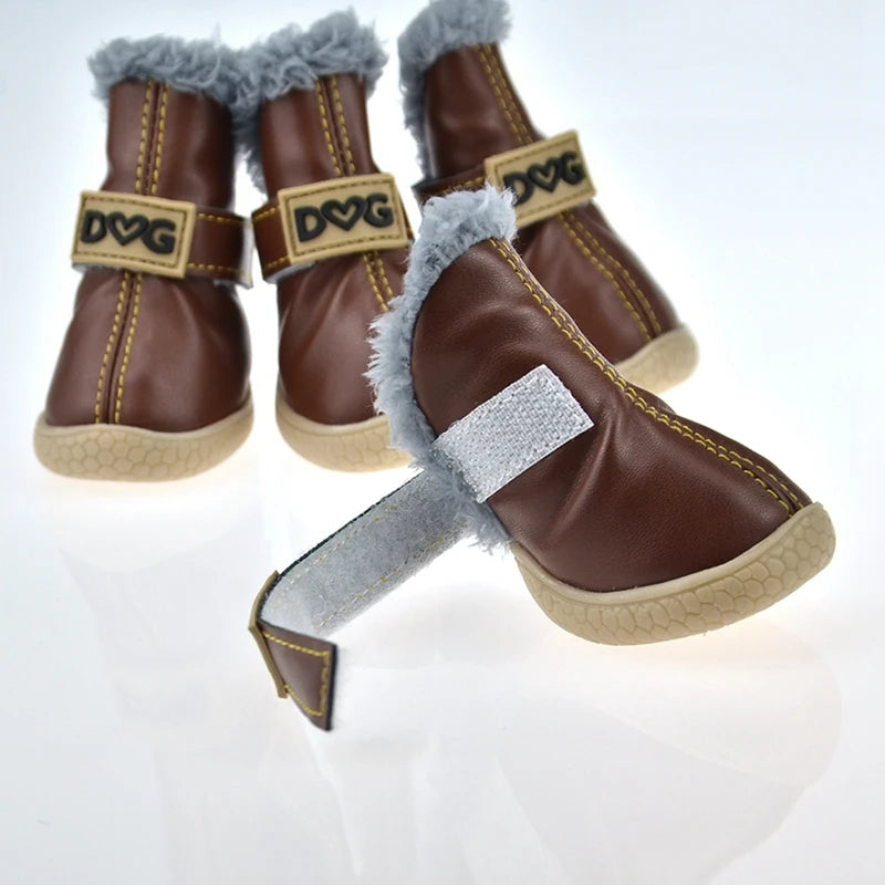 4pcs Winter Dog Shoes Waterproof Shoes For Small Medium Dogs Winter Snow Boots For Dogs Warm Chihuahua Teddy Puppy Shoes