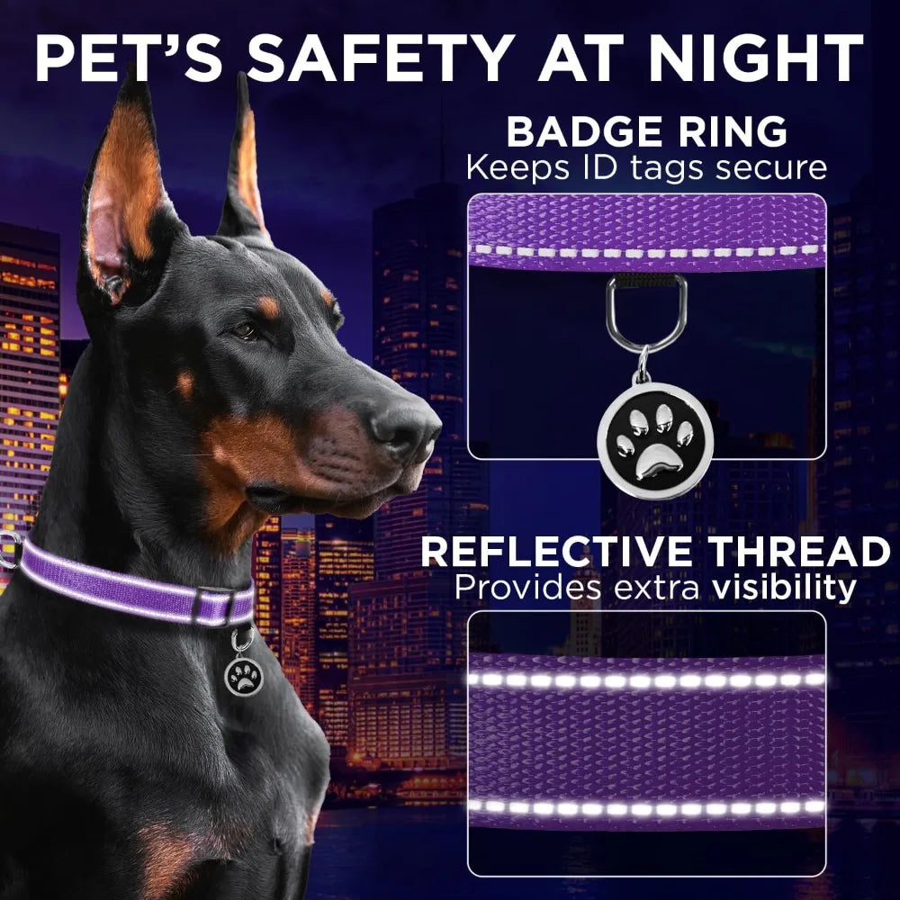 Reflective Dog Collar β Violet β S β Basic Nylon Pet Collar οΌQuick Release Buckle οΌ Fits Small, Medium and Large Dogs, Puppies