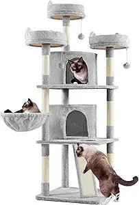 Cat Tree Cat Tower, Multilevel Cat Condo with Sisal Scratching Post as Indoor Cats Play House, Beige