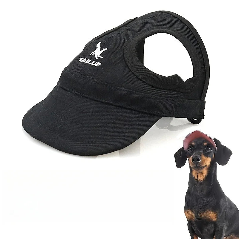 An adjustable PVC dog sun hat with elastic band - suitable for waterproof pet hats of small, medium, and large breeds