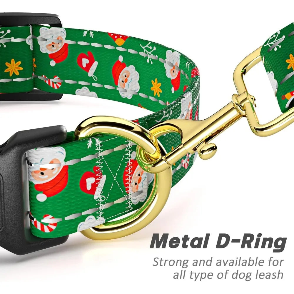Reflective Dog Collar, Cute Christmas Style Dog Collar for Small Dogs, Soft Nylon Puppy Collar for Boy and Girl Female Dog, Adju