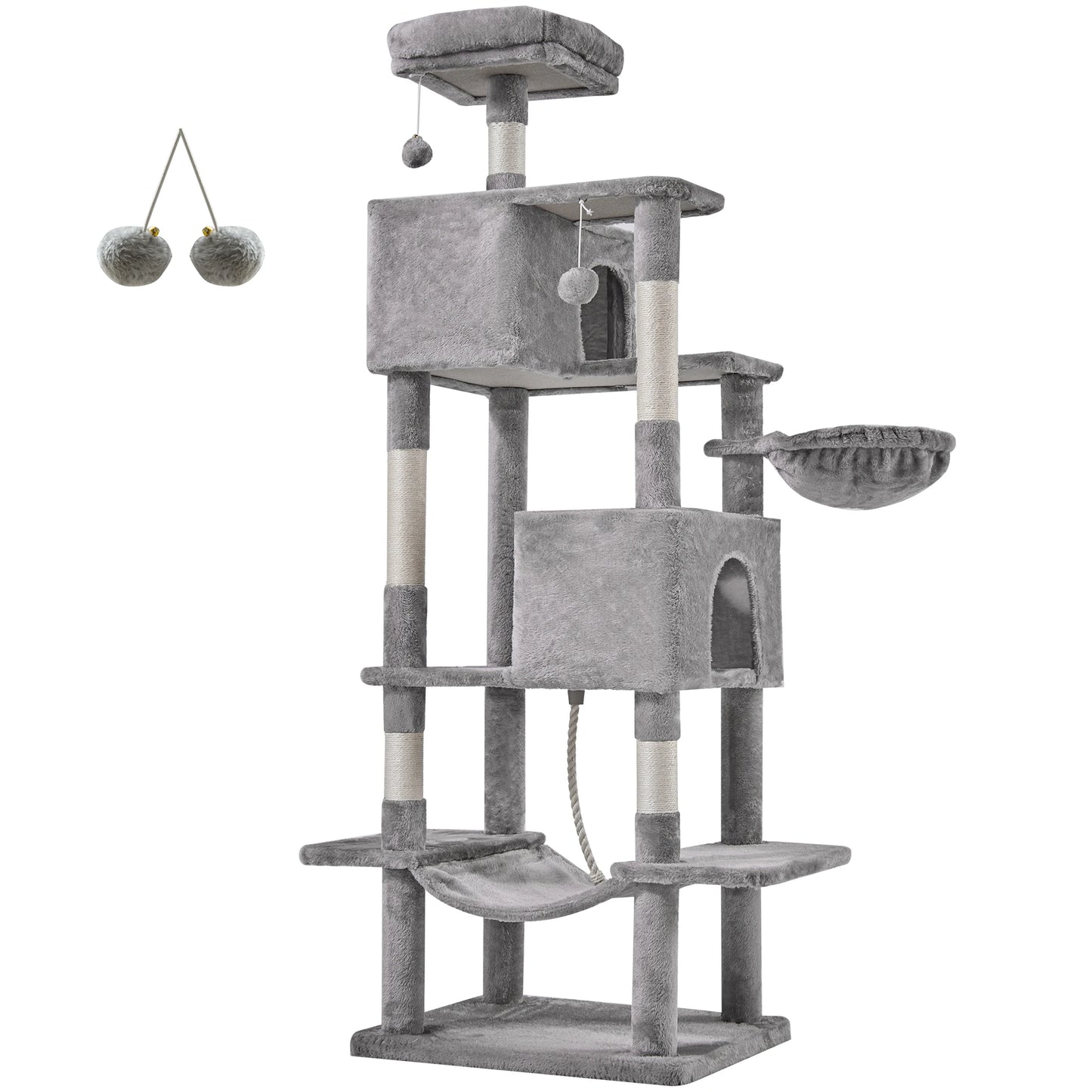 66 inch Cat Tree Tower Large Multi Level Cat Climbing Tower with Condo Natural Sisal Scratching Posts Pet House for Indoor