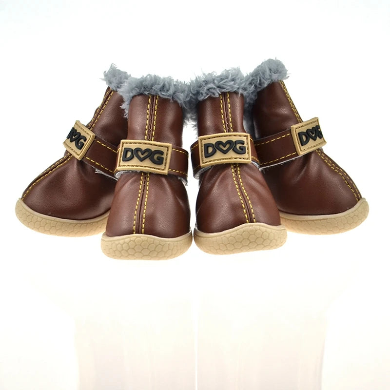 4pcs Winter Dog Shoes Waterproof Shoes For Small Medium Dogs Winter Snow Boots For Dogs Warm Chihuahua Teddy Puppy Shoes