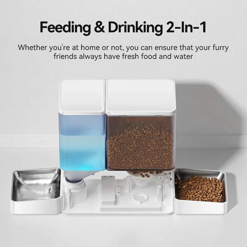 2In1 Automatic Pet Feeder Gravity Water Fountain 8.5L Button Version Auto Cat Kibble Dispenser with Water Refill Drinker