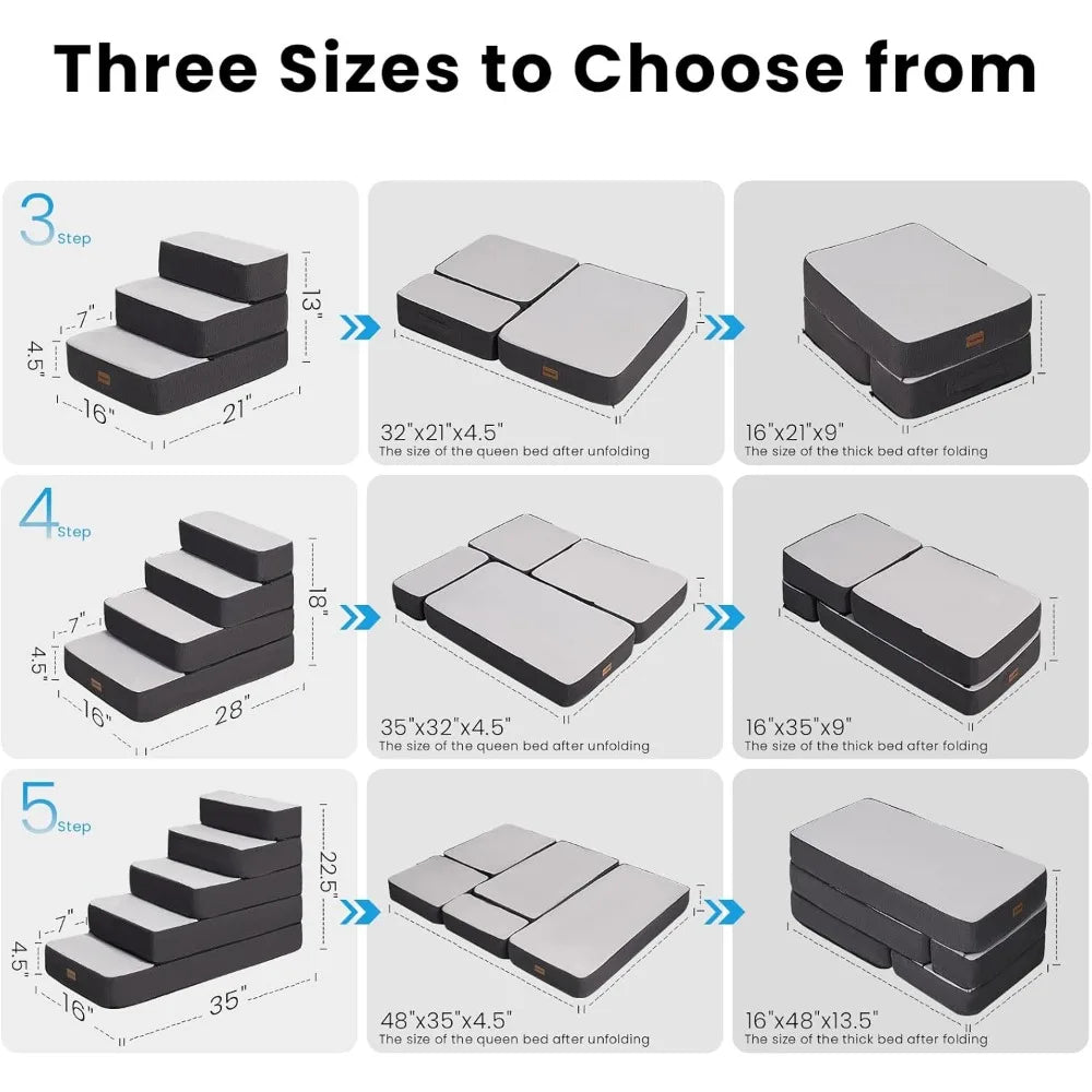 5-Step Adjustable Dog Stairs for High Beds, Dog Steps for Small Dogs and Cats, Foldable Pet Stairs for Bed Climbing, Non-Slip Pe