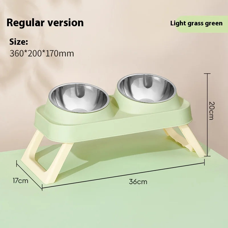 Stainless Steel Elevated Cat Bowl Dual Dish - Anti-Slip Non-Tip Raised Feeder Neck Support for Pets Dogs Cats