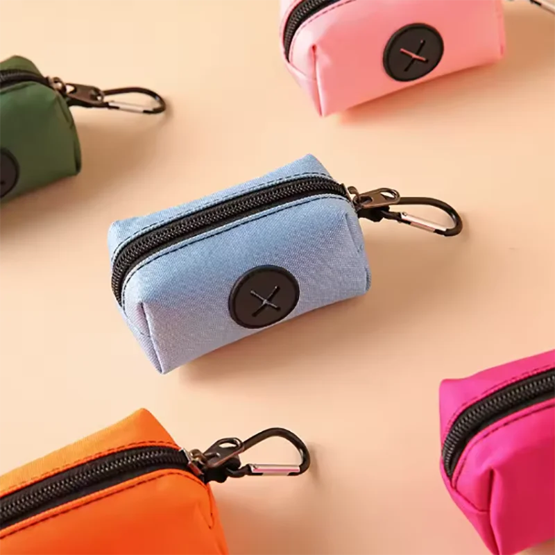 Canvas Dog Poop Bag Holder, Outdoor Pet Waste Bag Dispenser with Carabiner Clip, Animal Waste Collection Pouch