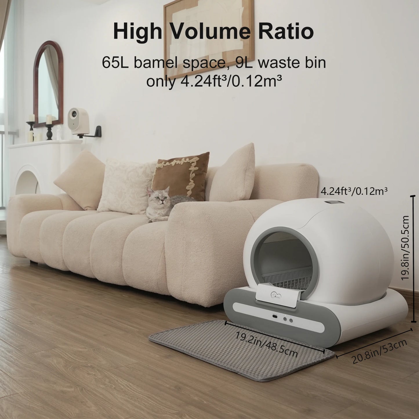 Self-Cleaning Cat Litter Box App Control, ONLY Supports 2.4G WiFi w/Litter Mat&Trash Bags, Fit for Tofu & Mixed Litter
