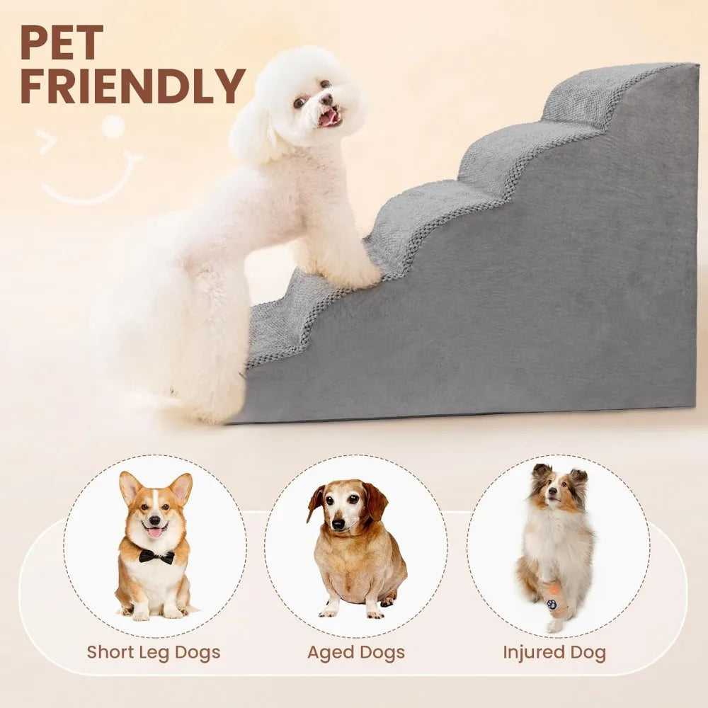 Dog Stairs for Small Dogs, High Density Foam Dog Steps, Extra Wide Non-Slip Pet Ramp for High Beds Or Couch, Soft Doggie Ladder