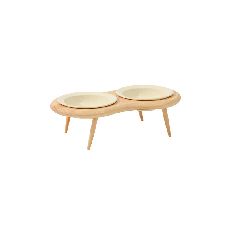 Cat Ceramic Bowl Small Dogs Double Food Water Bowls Pet Elevated Height Adjustable Drinking Eating Bowls with Wooden Stand