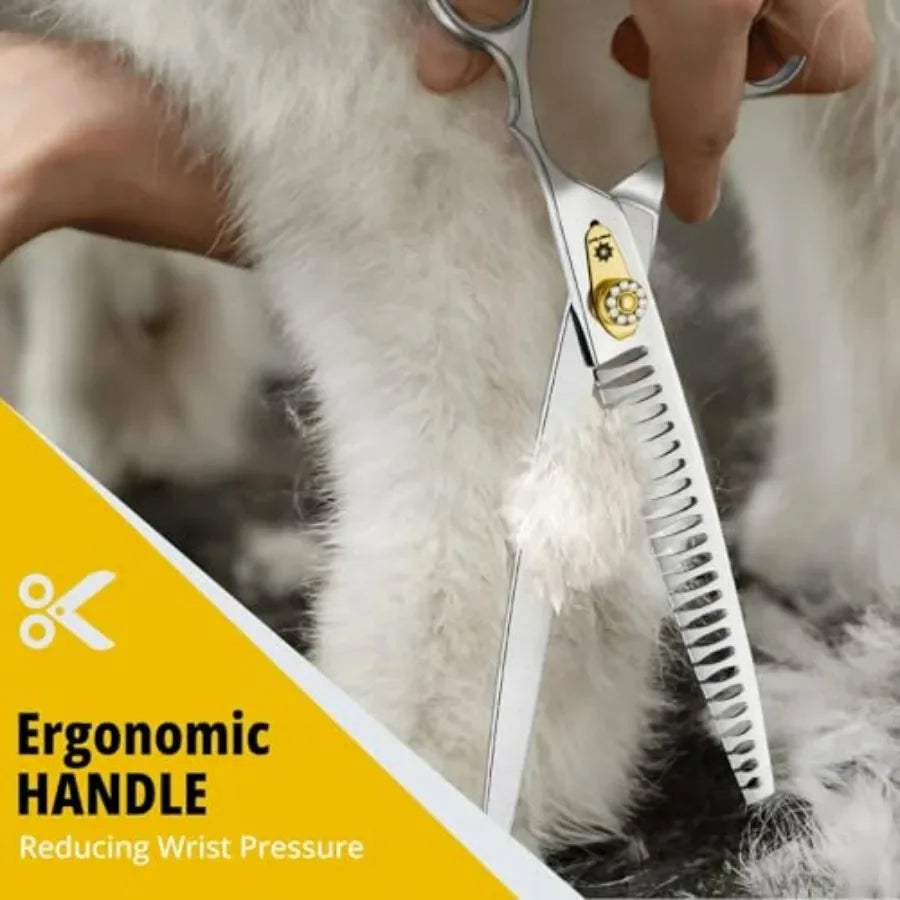 Dream Reach Chunker Dog Scissors 8 Inch Ergonomic Professional Pet Grooming Shears with Adjustable Screw Textured Thinning Scis