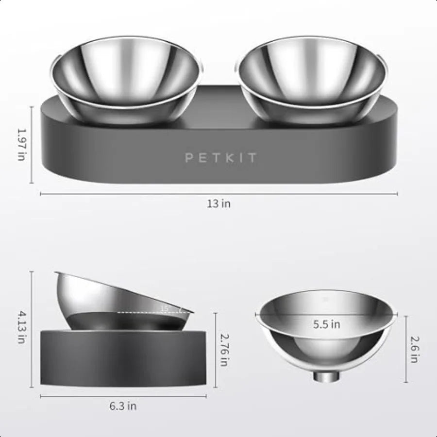 Raised Dog Cat Food Bowl 304 Stainl Steel Elevated Pet Food and Water Bowl Dishes Elevated Cat Bowls NonSlip Tilted Cat Bowl No