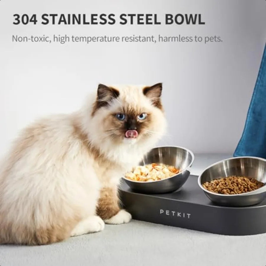 Raised Dog Cat Food Bowl 304 Stainl Steel Elevated Pet Food and Water Bowl Dishes Elevated Cat Bowls NonSlip Tilted Cat Bowl No