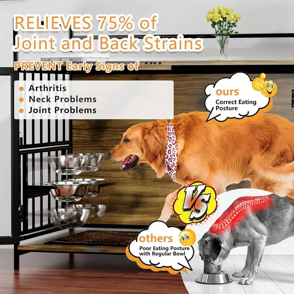 Dog Crate Furniture-Style Cages for Large Dogs Indoor Heavy Duty Super Sturdy Dog Kennels with 2 Stainless Steel Bowls (