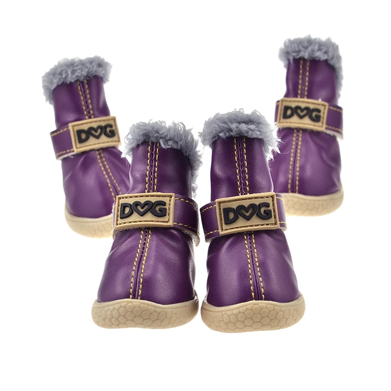 4pcs Winter Dog Shoes Waterproof Shoes For Small Medium Dogs Winter Snow Boots For Dogs Warm Chihuahua Teddy Puppy Shoes