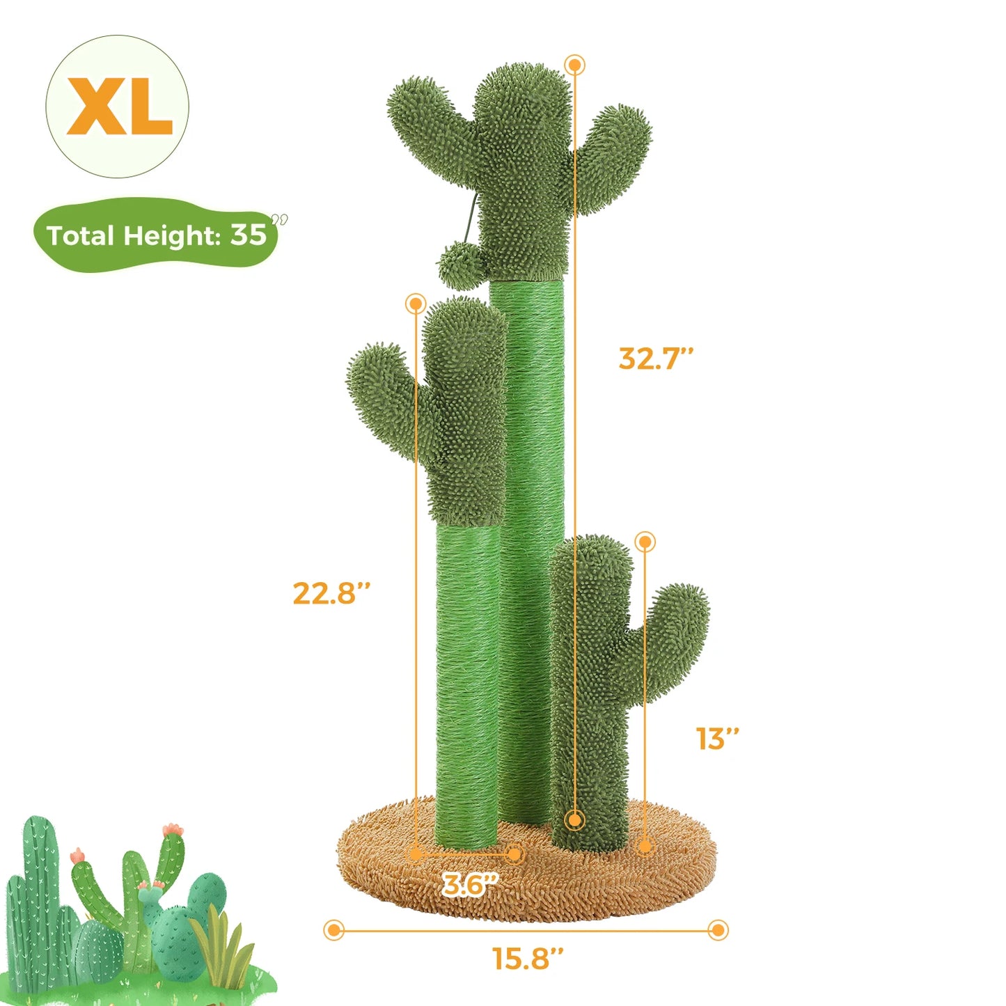 Cactus Cat Tree with Large Condo, Hammock, Dangling Ball, Small Cat Tower, Cat Scratching Post for Indoor, Cat Toys