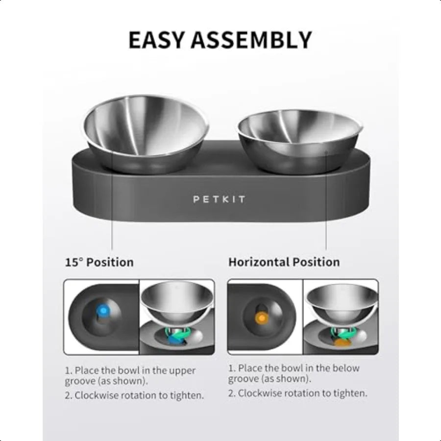Raised Dog Cat Food Bowl 304 Stainl Steel Elevated Pet Food and Water Bowl Dishes Elevated Cat Bowls NonSlip Tilted Cat Bowl No