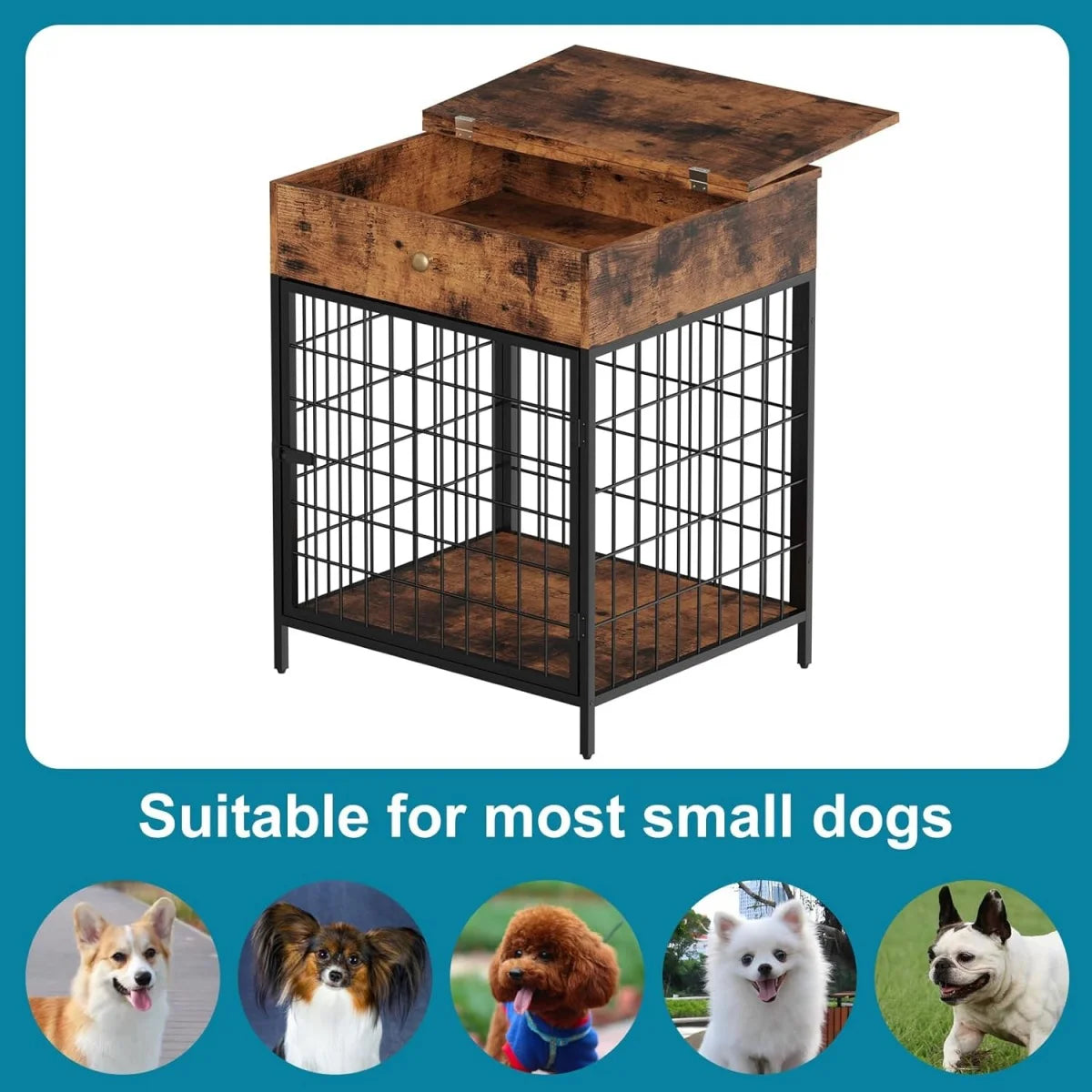 Dog Crate Dog Kennel with Drawer Pet Cage Nightstand Pet Crate End Table for Small Dog