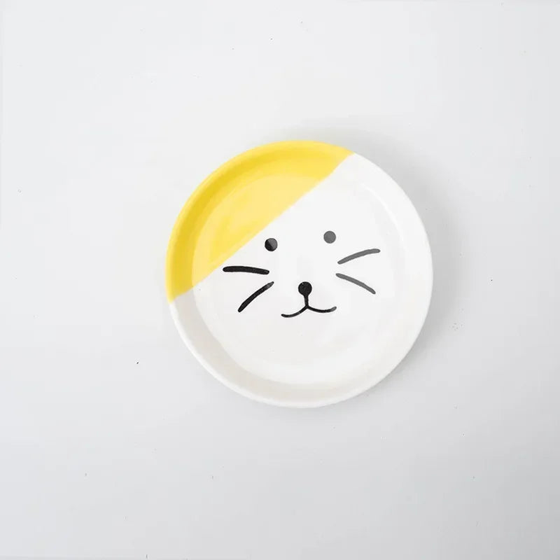 Cat Bowl Ceramic High-Foot Neck Guard Food Bowl Shallow Mouth Large Caliber Pet Food Bowl