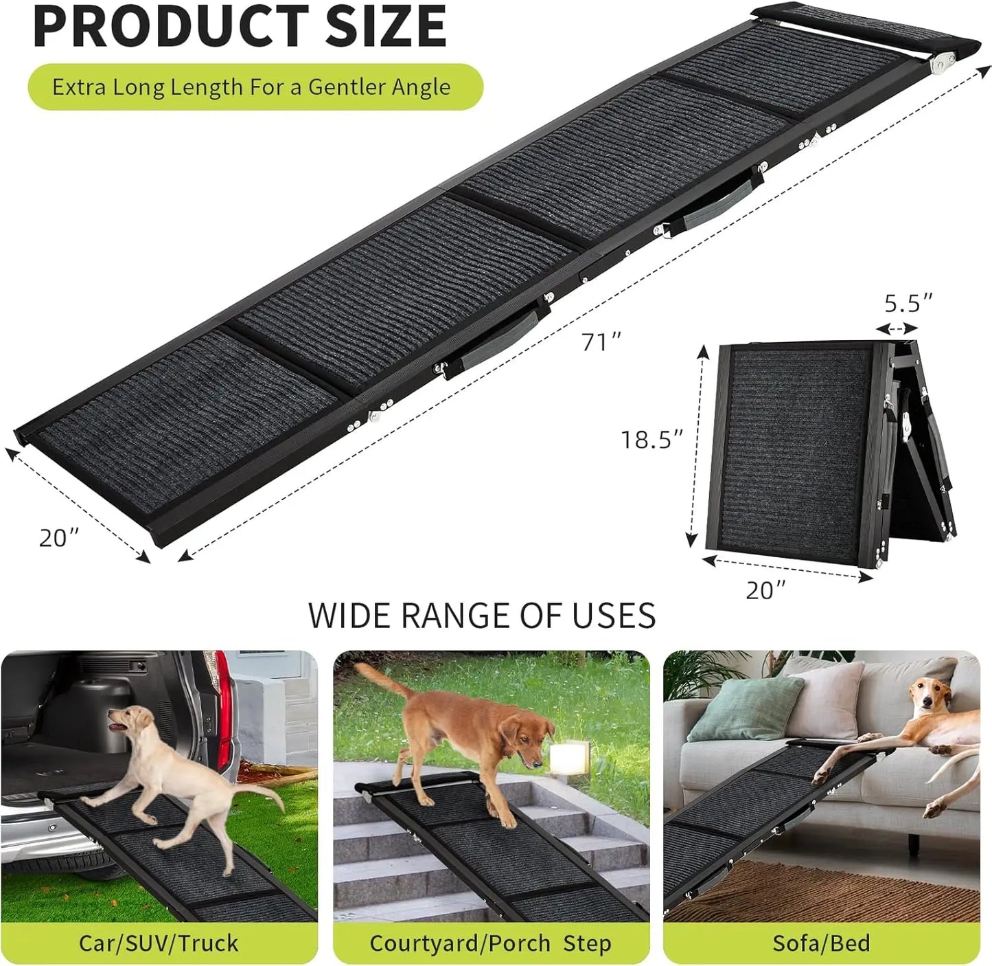 Dog Ramp for Car, Large Folding Pet Stair Ramps for Truck, SUV, Outdoor Dog Car Ramp for Medium & Large Dogs,Portable Pet Steps