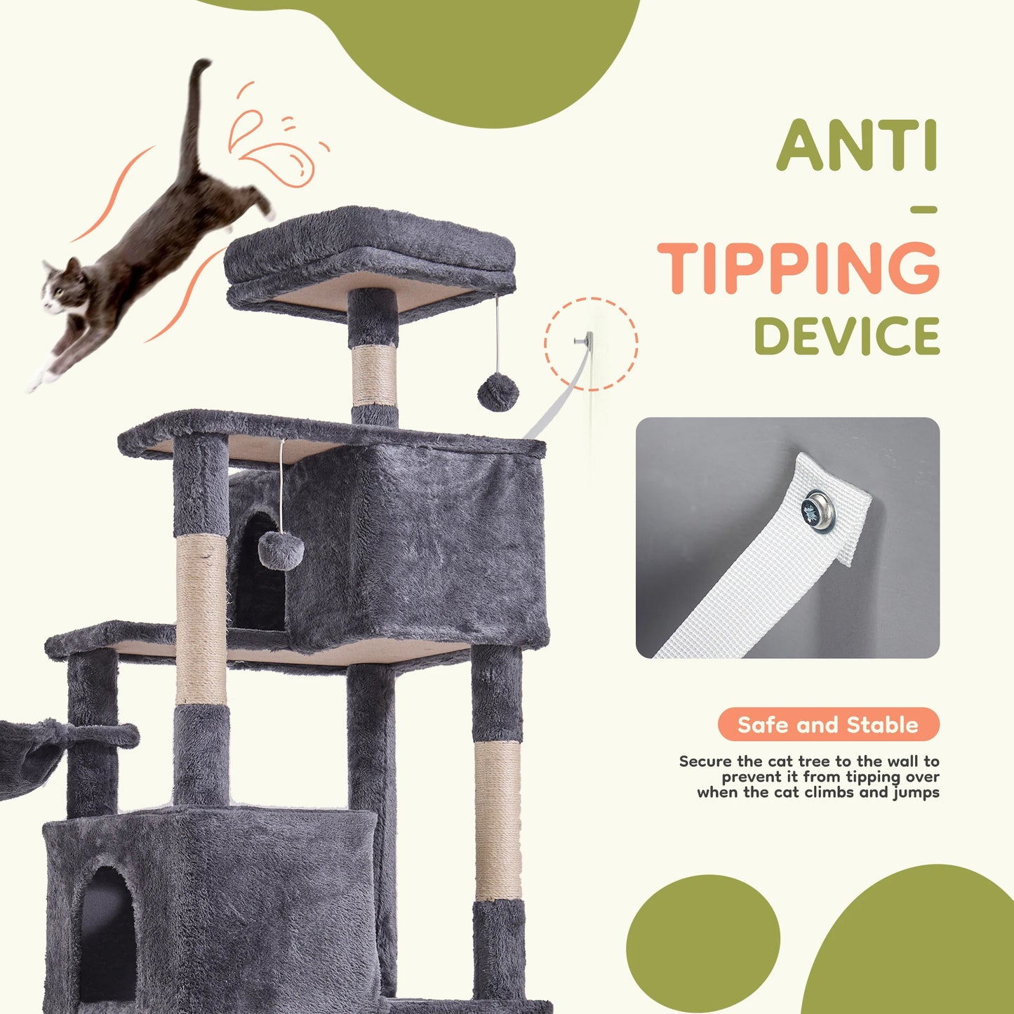 66 inch Cat Tree Tower Large Multi Level Cat Climbing Tower with Condo Natural Sisal Scratching Posts Pet House for Indoor