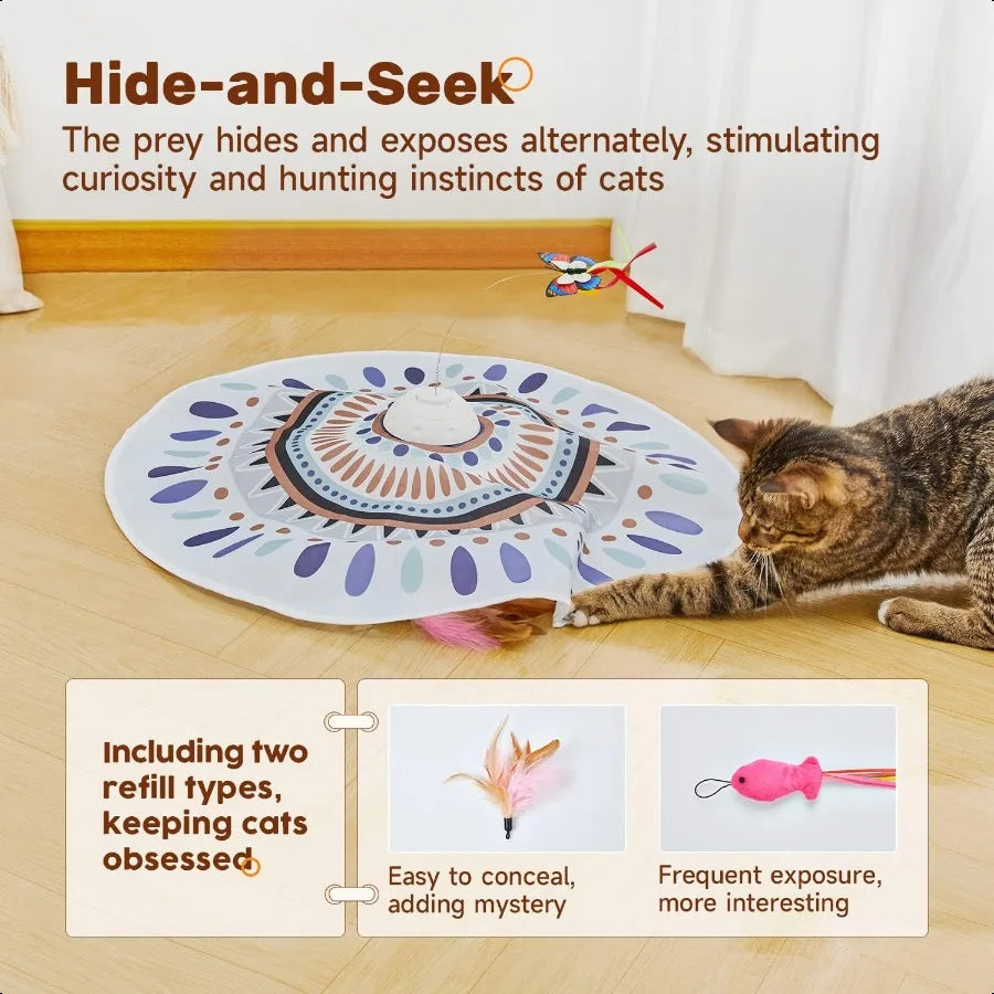 Cat Toys Chargeable 3in1 Hide and Seek for Kittens Interactive Automatic Play Fluttering Butterfly Moving Wand Feather Indoor K