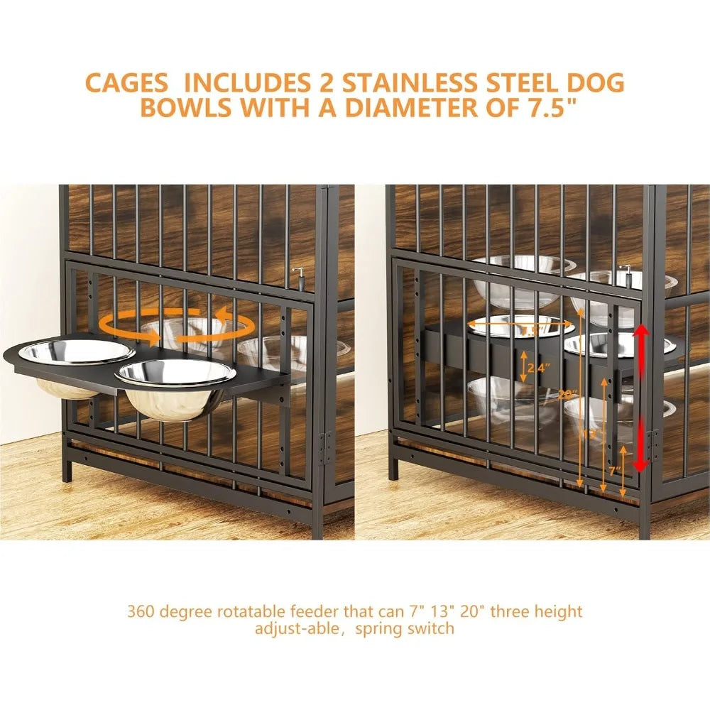 Dog Crate Furniture-Style Cages for Large Dogs Indoor Heavy Duty Super Sturdy Dog Kennels with 2 Stainless Steel Bowls (