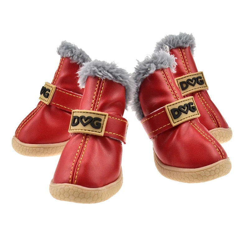 4pcs Winter Dog Shoes Waterproof Shoes For Small Medium Dogs Winter Snow Boots For Dogs Warm Chihuahua Teddy Puppy Shoes