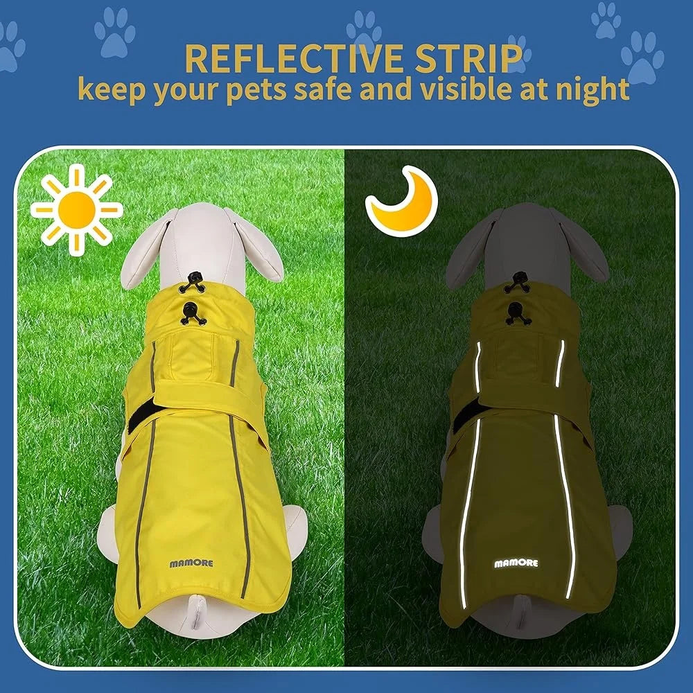 Waterproof Dog Raincoat Adjustable Breathable Jacket with Leash Hole Reflective Strip Lightweight Windproof Weather Resistant