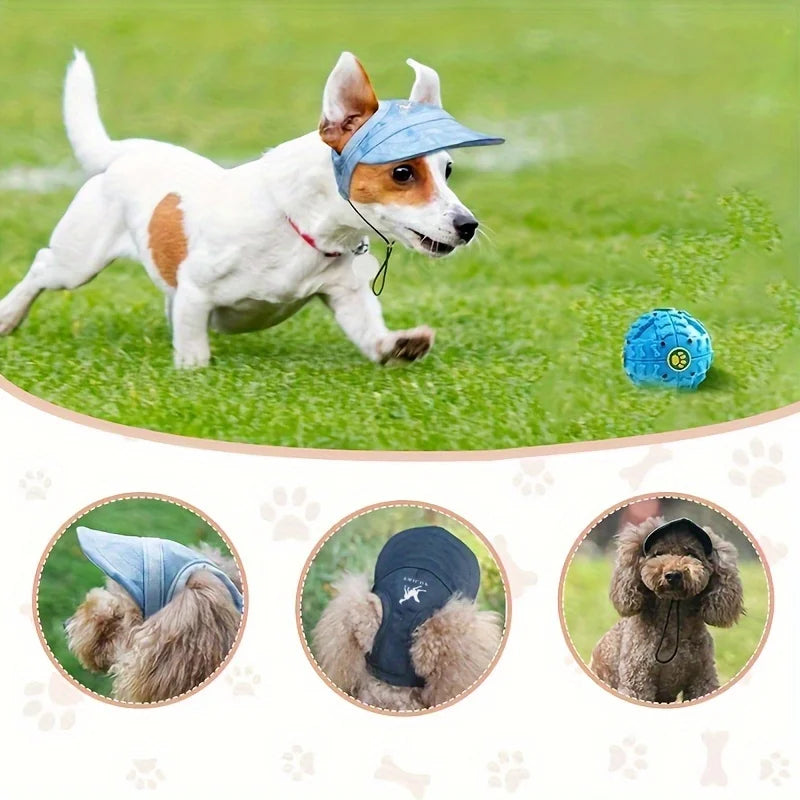 An adjustable PVC dog sun hat with elastic band - suitable for waterproof pet hats of small, medium, and large breeds
