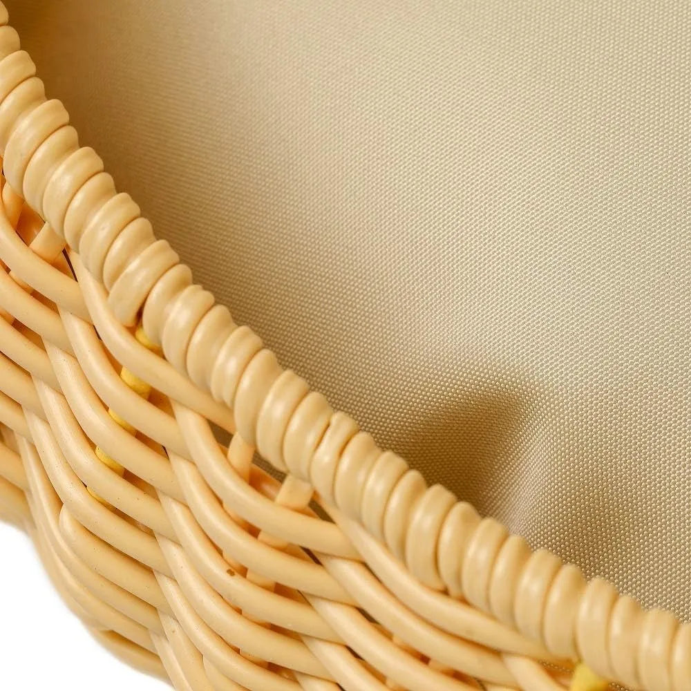 round rattan bed with cushion for cats and small dogs, wicker pet basket house