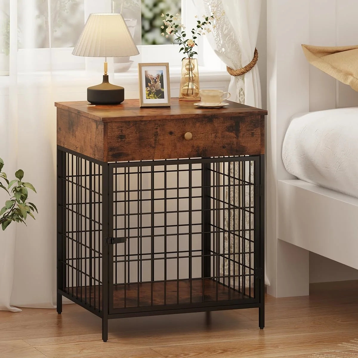 Dog Crate Dog Kennel with Drawer Pet Cage Nightstand Pet Crate End Table for Small Dog